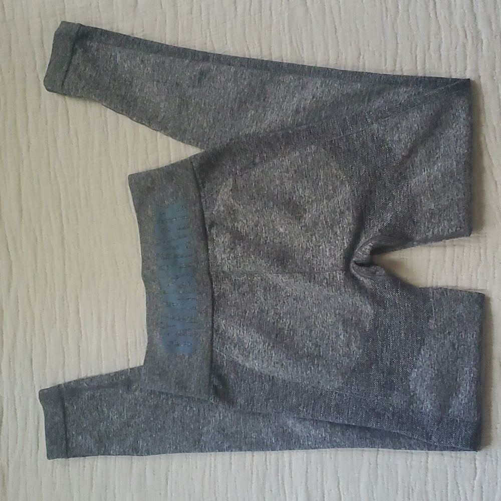 Gymshark Flex High Waisted Leggings Size Small Gray With Blue Logo